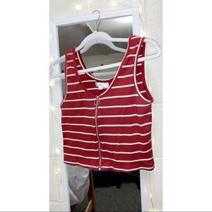 Maroon and white striped crop top